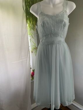 Light Blue Lace Bodice A-Line Dress - Women